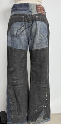 Faux deux pièces Illusion Jeans droit coupé avec patchwork d'impression numérique d'inspiration vintage