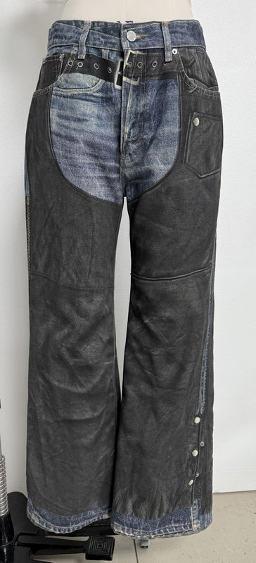 Faux deux pièces Illusion Jeans droit coupé avec patchwork d'impression numérique d'inspiration vintage